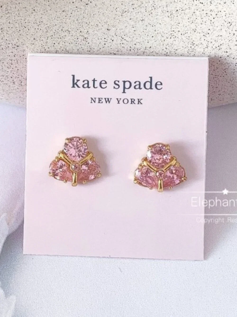 Kate Spade Pink Crystal Fan Stud Earrings Gold Tone Blush Cubic Zirconia